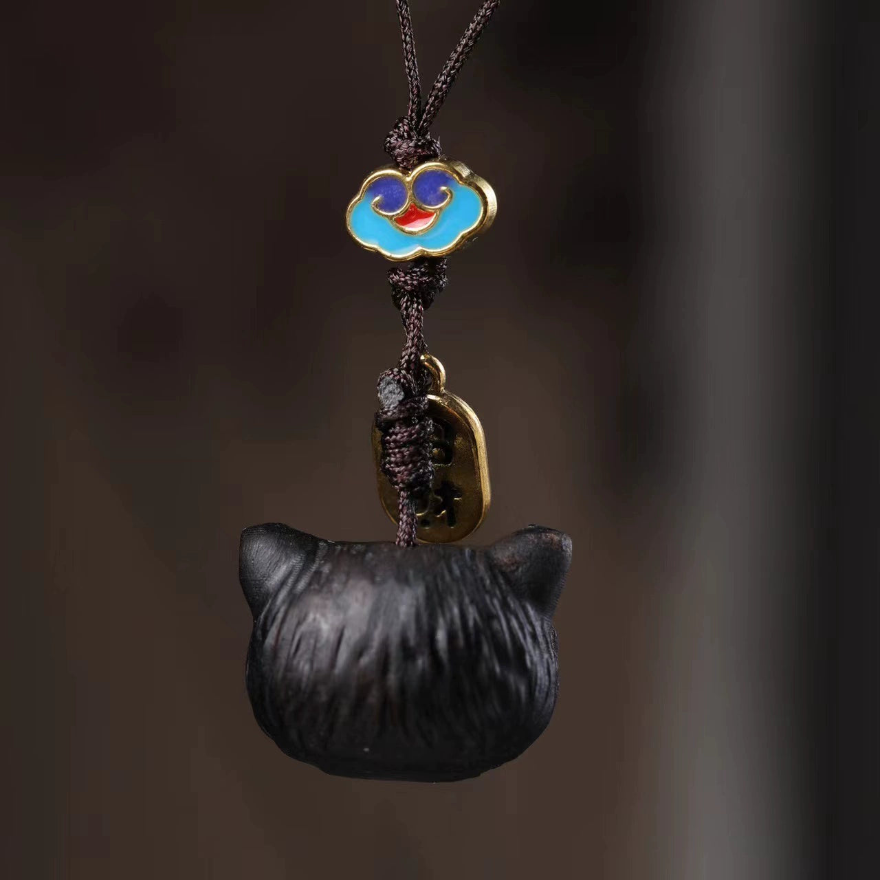 Handcrafted Black Sandalwood Fortune Cat Keychain