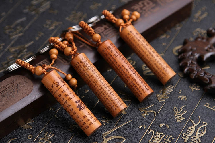 Peach Wood Handcrafted Wooden Carving of the Diamond Sutra and Heart Sutra