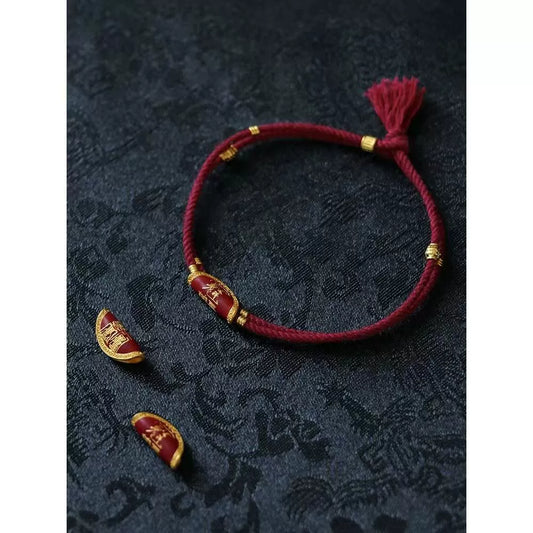 Vermilion Bracelet with Handcrafted High-Temperature Fired Blue Rope