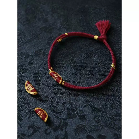 Vermilion Bracelet with Handcrafted High-Temperature Fired Blue Rope