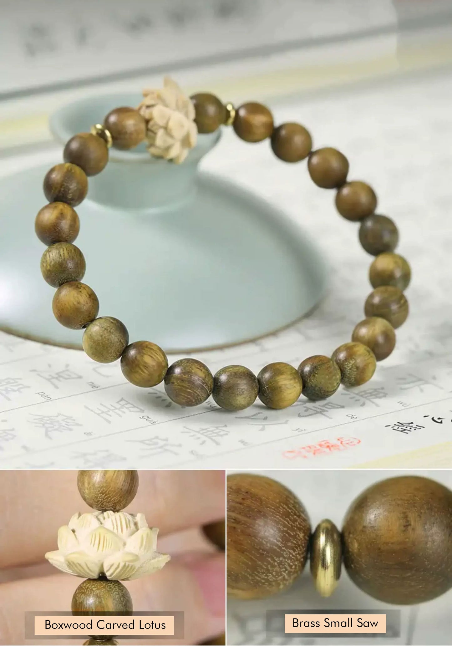 Natural Green Sandalwood Lotus Bodhi Bead Bracelet