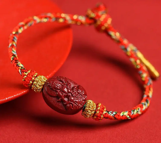 Feng Shui Handcrafted Braided Bracelet, Cinnabar Zodiac Triple Harmony Bracelet
