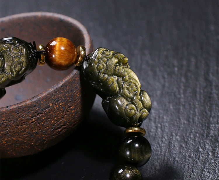 Attract Wealth Black Obsidian Pixiu Bracelet
