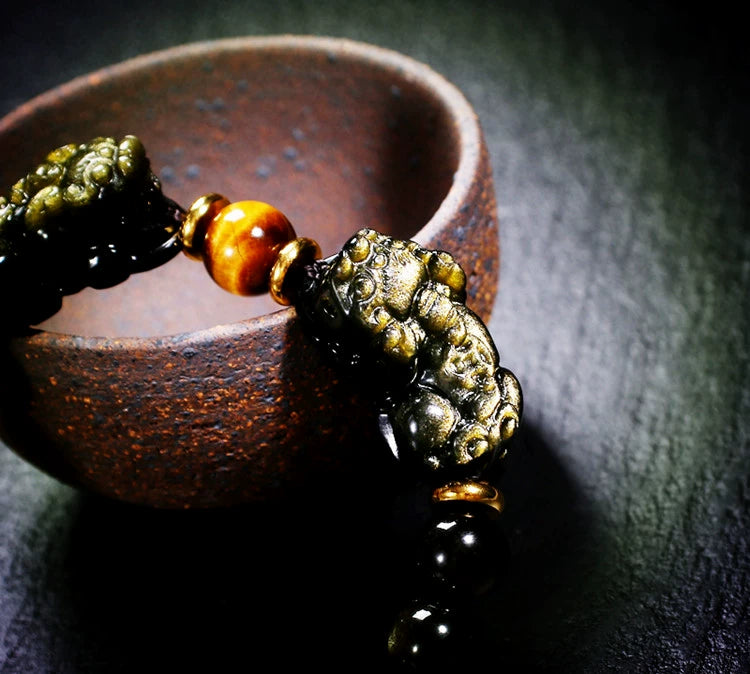 Attract Wealth Black Obsidian Pixiu Bracelet