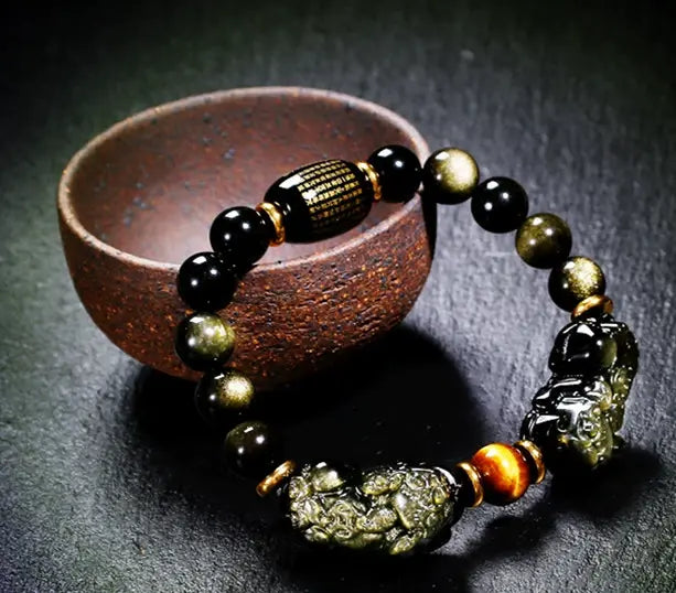 Attract Wealth Black Obsidian Pixiu Bracelet